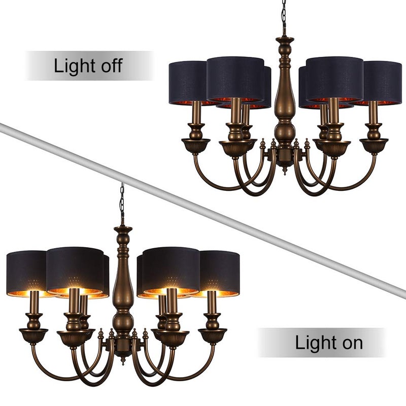 Wellmet Lamp Shades,Small Chandelier Shades ONLY for Candle Bulbs,Clip-on Drum Lampshades,Set of 6, 5.5"x 5.5"x5",Black Gold - Image 4
